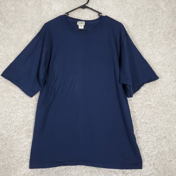 L.L. Bean Men Large Knit Pullover Shirt Blue Short Sleeve Made in USA Minimalist - Picture 1 of 9